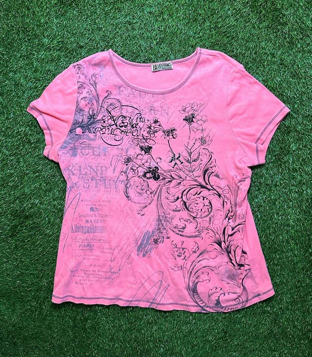 Blue Canyon Clothing Women 1X Pink Y2K Graphic Print Short Sleeve T-Shirt